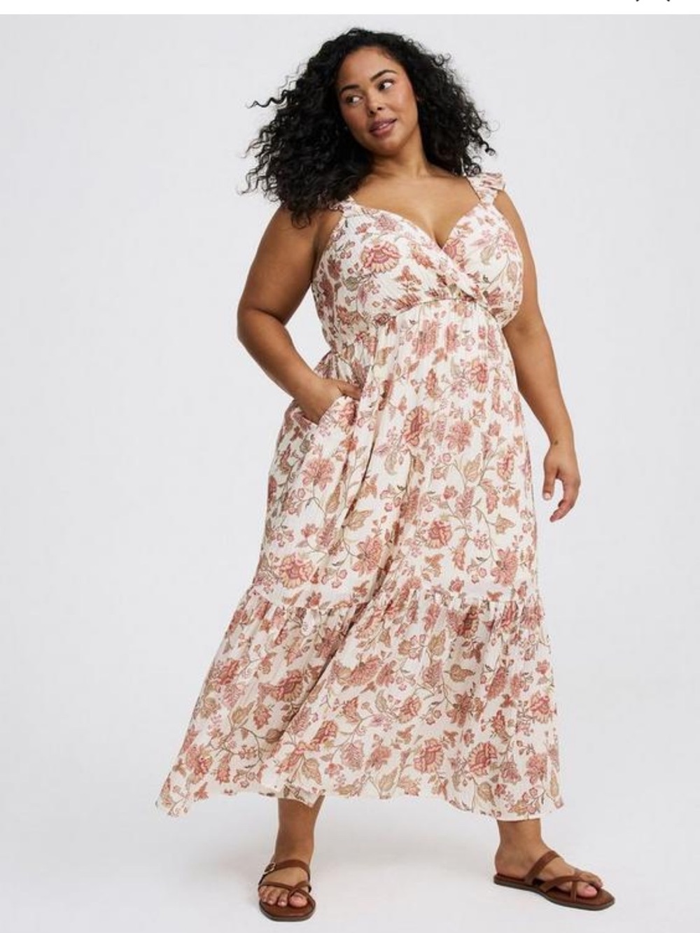 Torrid size 00 Floral Maxi Dress in Blush Pink - Women's Sleeveless Summer Dress